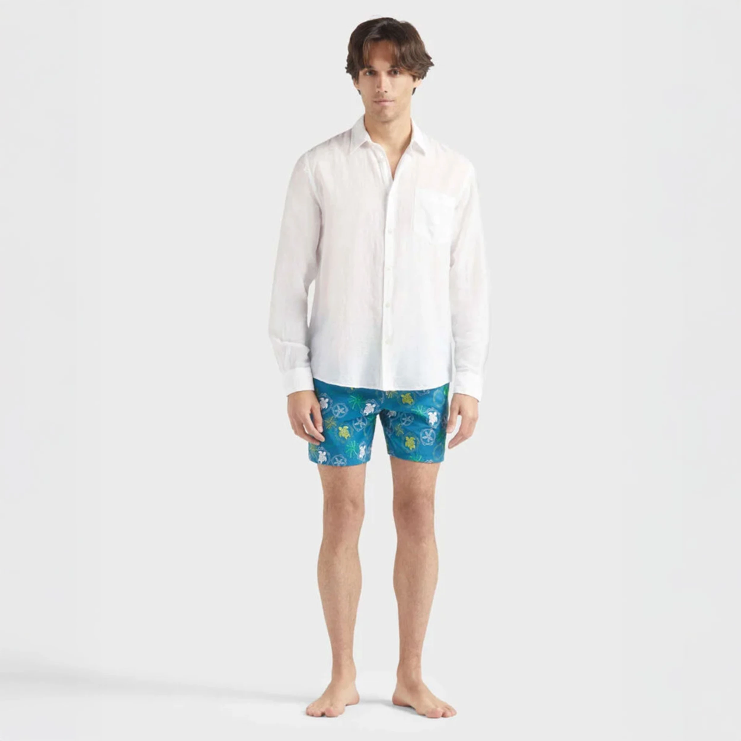 Resim Erkek Caroubis Pamuk-Keten Gömlek Beyaz CRSCV337-010 | Vilebrequin