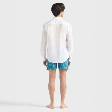 Resim Erkek Caroubis Pamuk-Keten Gömlek Beyaz