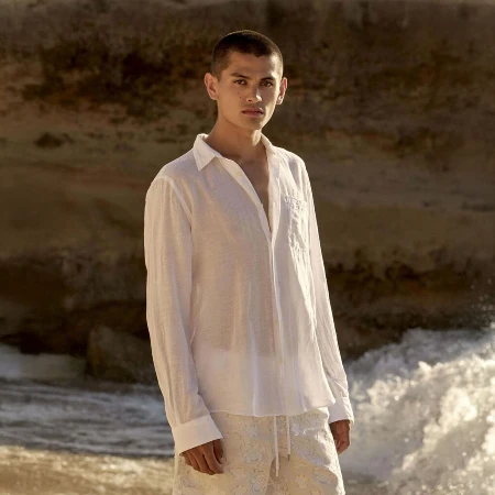 Resim Erkek Caroubis Pamuk-Keten Gömlek Beyaz