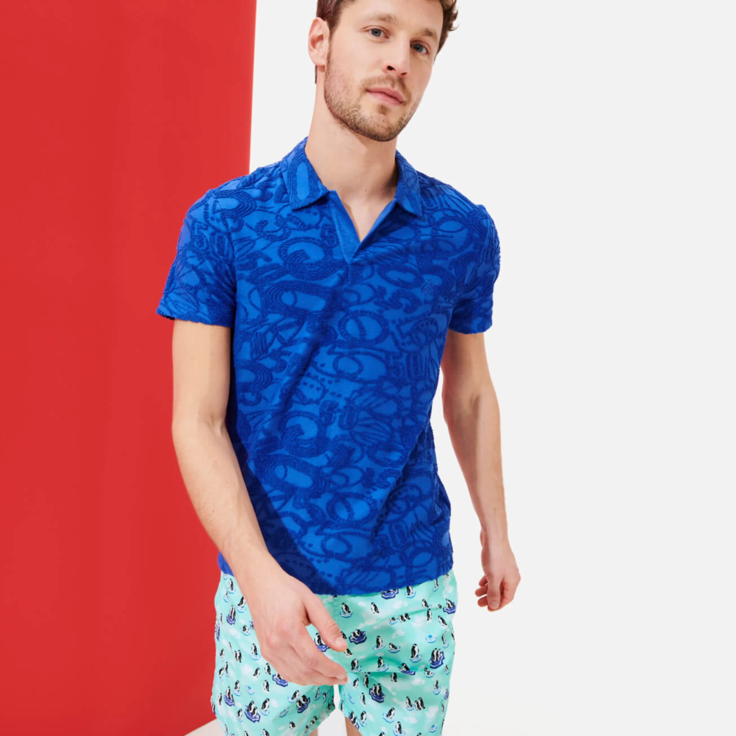 Resim Erkek 1995 Penguins On The Rocks Moorea Mayo Mavi MOOH1B95-333 | Vilebrequin