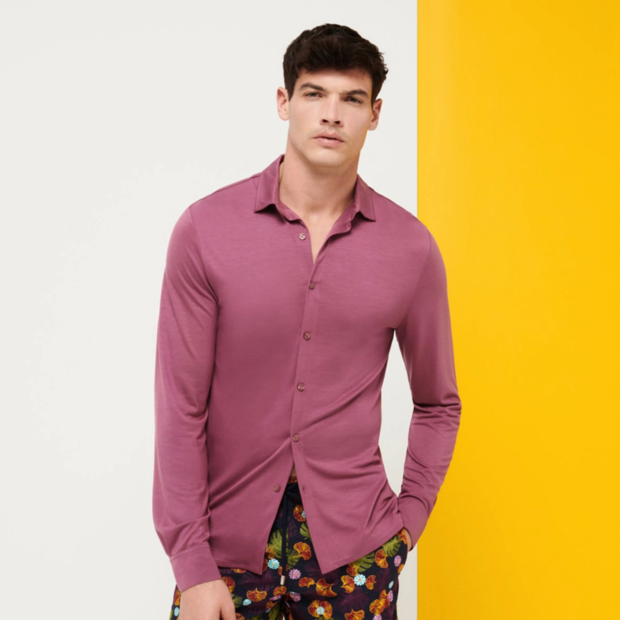 Resim Erkek Calandre Gömlek Mor CLDH9R02-821 | Vilebrequin