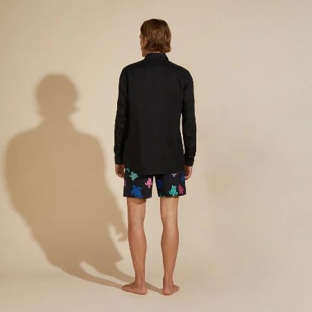 Resim Erkek Caroon Keten Gömlek Siyah