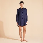 Resim Kadın Fragance Keten Gömlek Lacivert