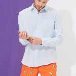 Resim Erkek Caroubis Keten Gömlek Mavi