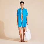 Resim Kadın Fragance Keten Gömlek Mavi