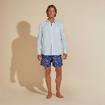 Resim Erkek Caroon Keten Gömlek Mavi