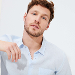 Resim Erkek Caroon Keten Gömlek Mavi